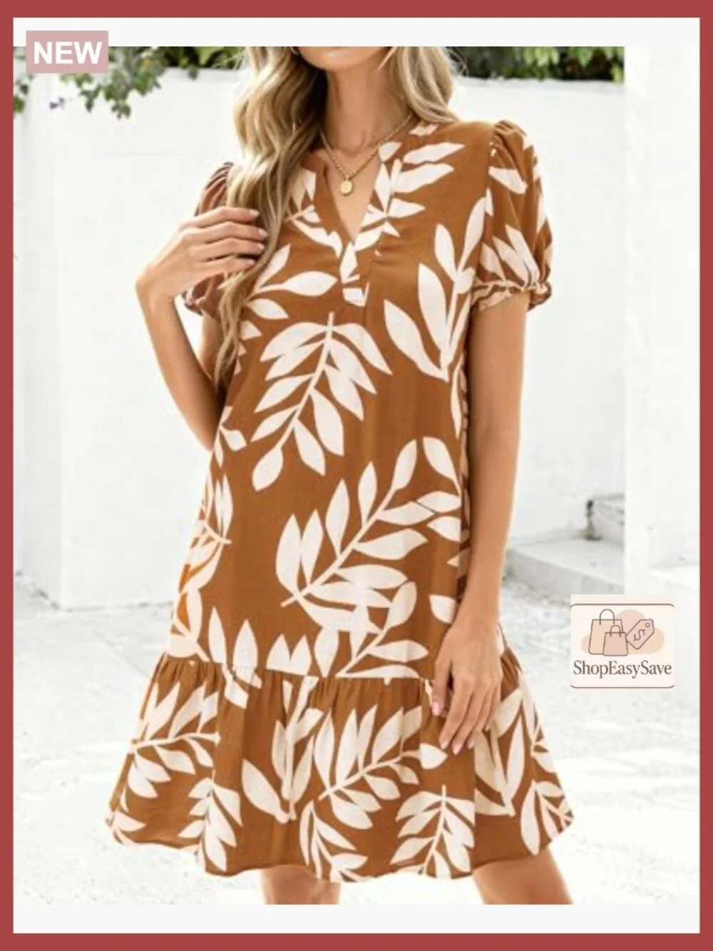 Puffy Sleeve V-Neck A-Line Mini Babydoll Dress Floral Print Boho Chic - Picture 5 of 7